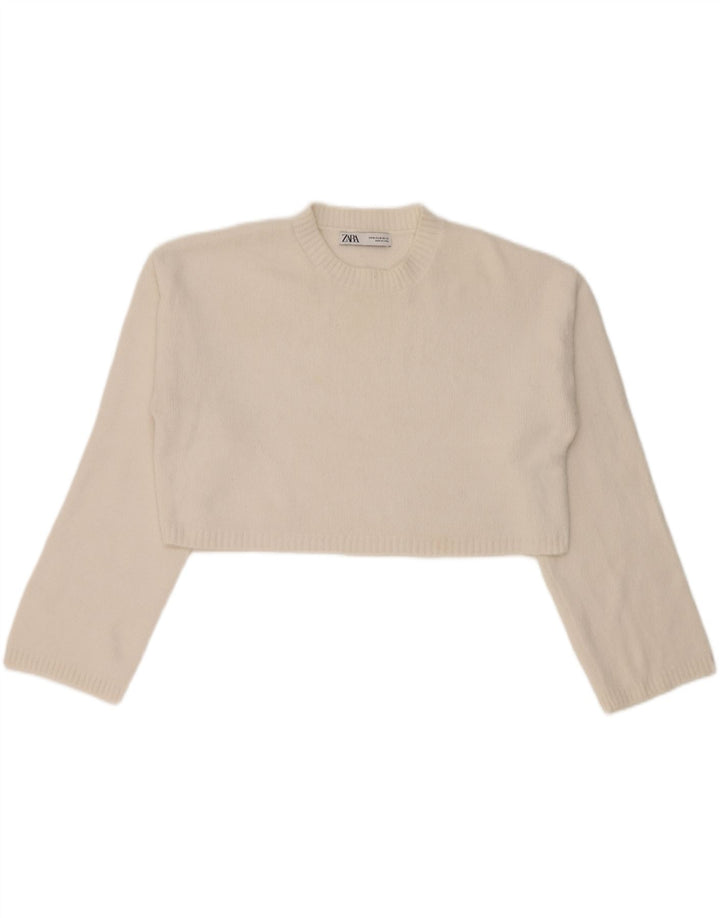 Zara Damen Crop Crew Neck Pullover Pullover UK 14 Medium White Nylon