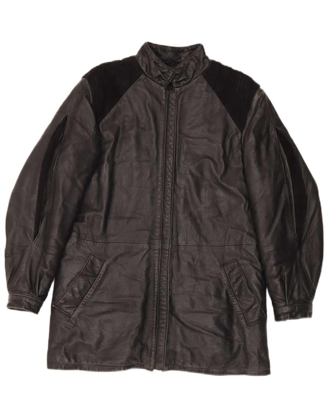 Dama Damen Lederjacke IT 44 Mittelschwarzes Colourblock-Leder