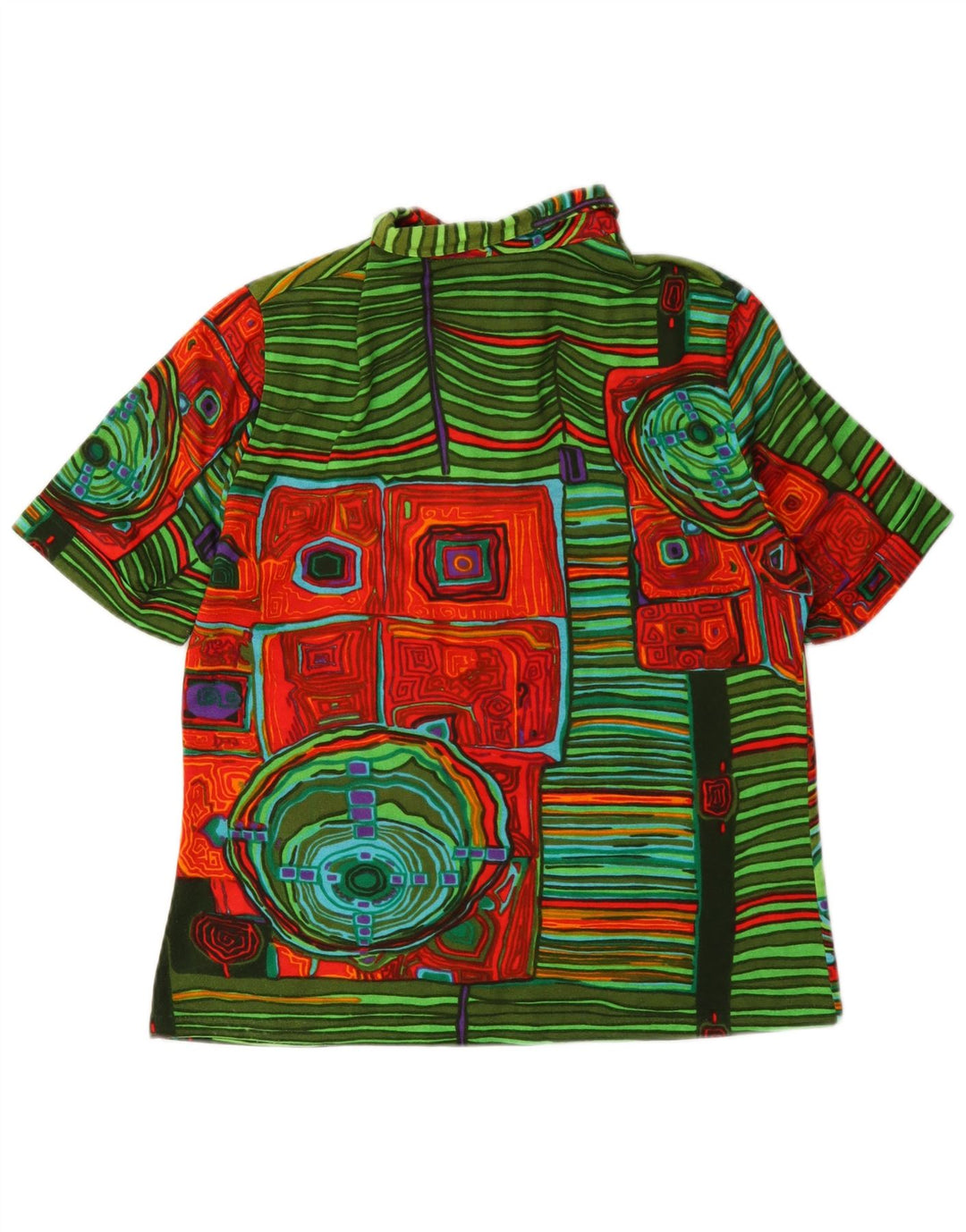 Vintage Damen Poloshirt UK 14 Medium Mehrfarbig Geometrisch