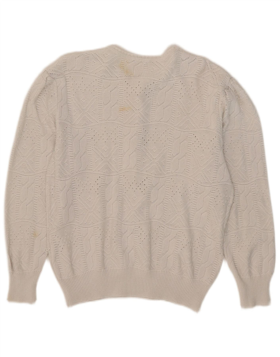 Vintage Damen Pullover mit Knopfkragen, IT 42, Mittelweiß, Acryl
