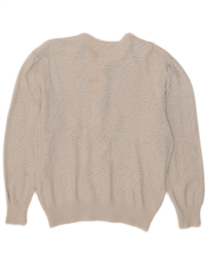 Vintage Damen Pullover mit Knopfkragen, IT 42, Mittelweiß, Acryl
