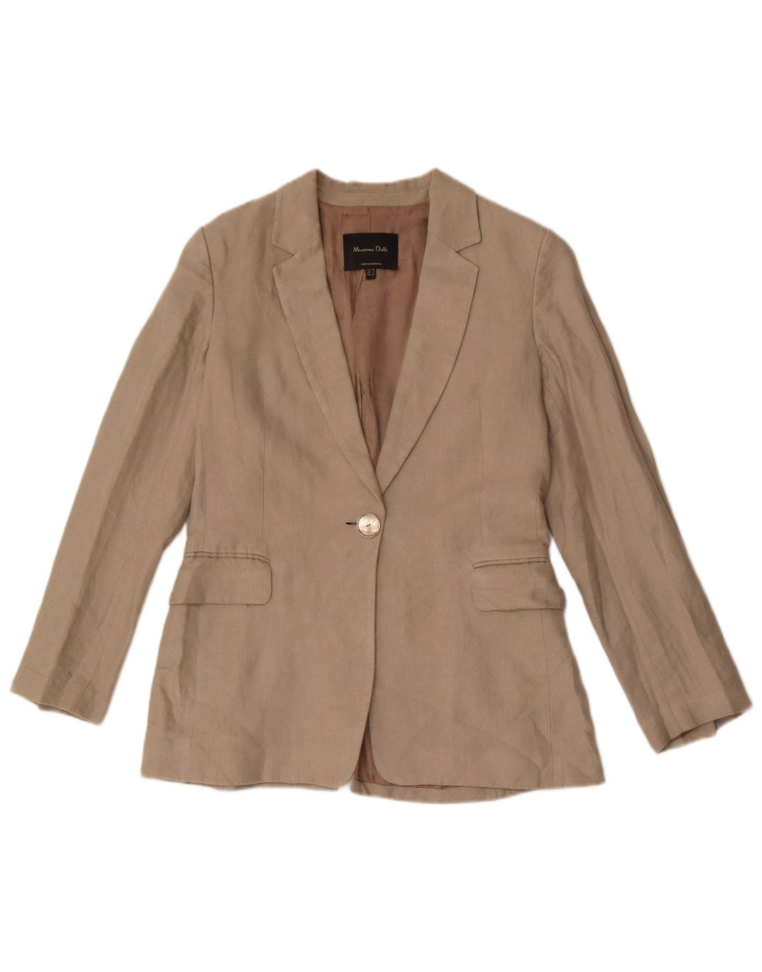 Massimo Dutti Damen-Blazer mit 1 Knopf, EU 38, kleines graues Leinen