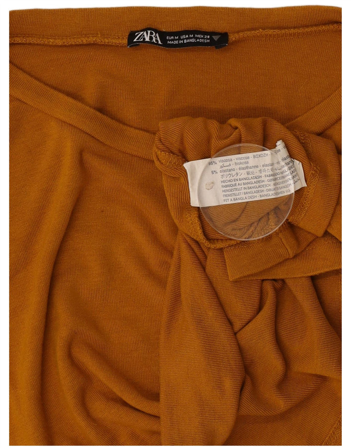 Zara Damen Crop Top Langarm UK 12 Mittelbraune Viskose
