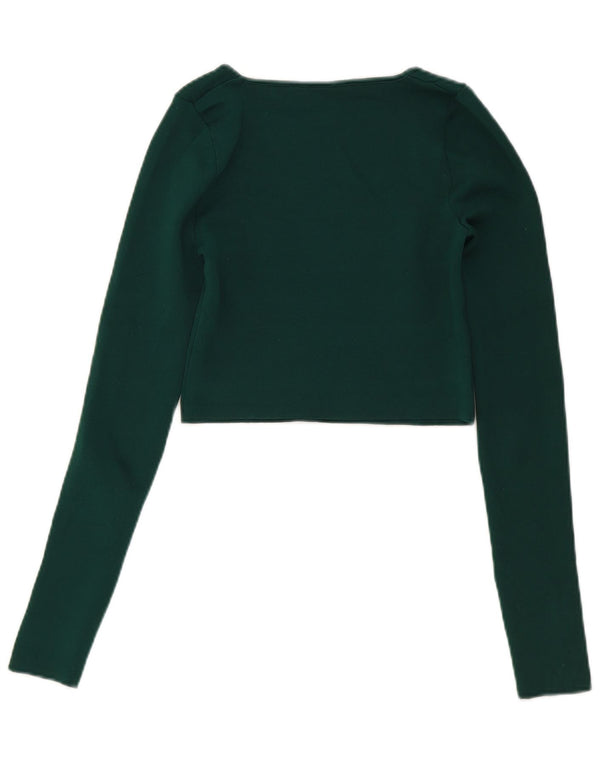 Zara Damen Crop Top Langarm UK 8 Small Grün