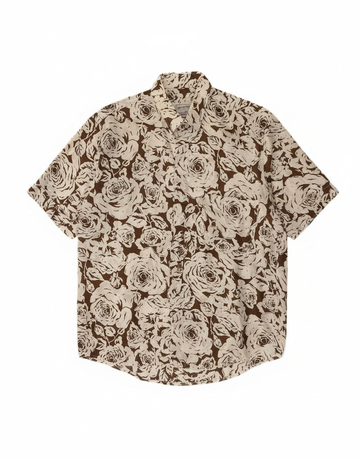 AZZURRA Mens Short Sleeve Shirt Medium Brown Floral