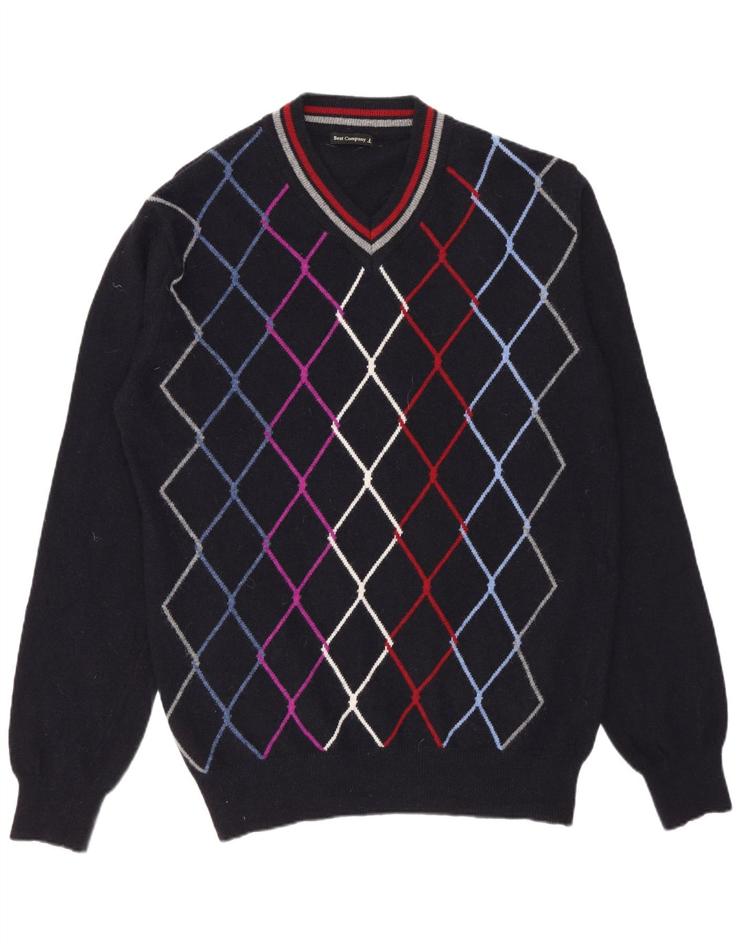 Best Company Herren-Pullover mit V-Ausschnitt, mittelgroß, Marineblau, Argyle/Diamant