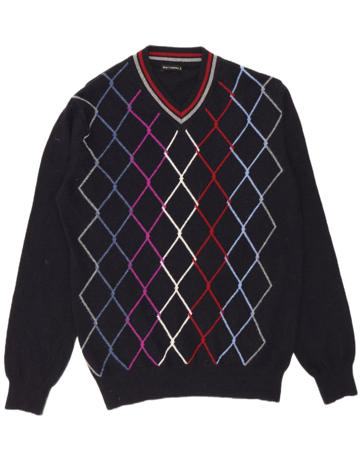 Best Company Herren-Pullover mit V-Ausschnitt, mittelgroß, Marineblau, Argyle/Diamant