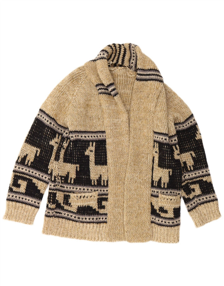 Offener Vintage-Cardigan für Herren mit Grafik, Mittelbeige, Farbblock