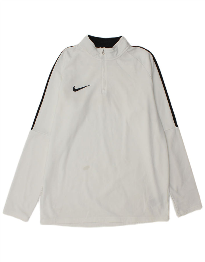 Nike Herren Dri Fit Pullover-Trainingsoberteil mit Reißverschluss, Größe L, Weiß, Farbblock