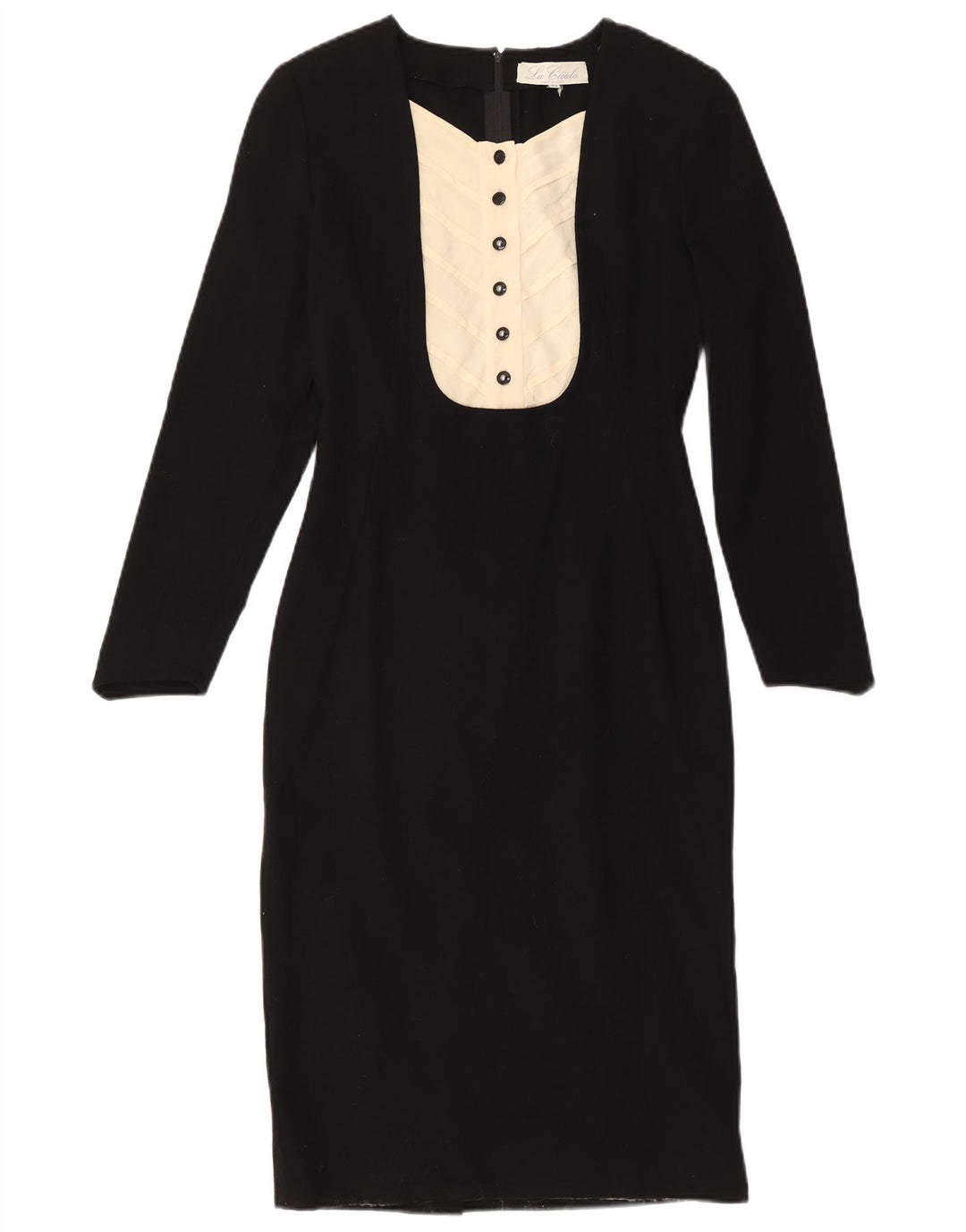 Vintage Damen Langarm-Etuikleid IT 42 Medium Schwarz