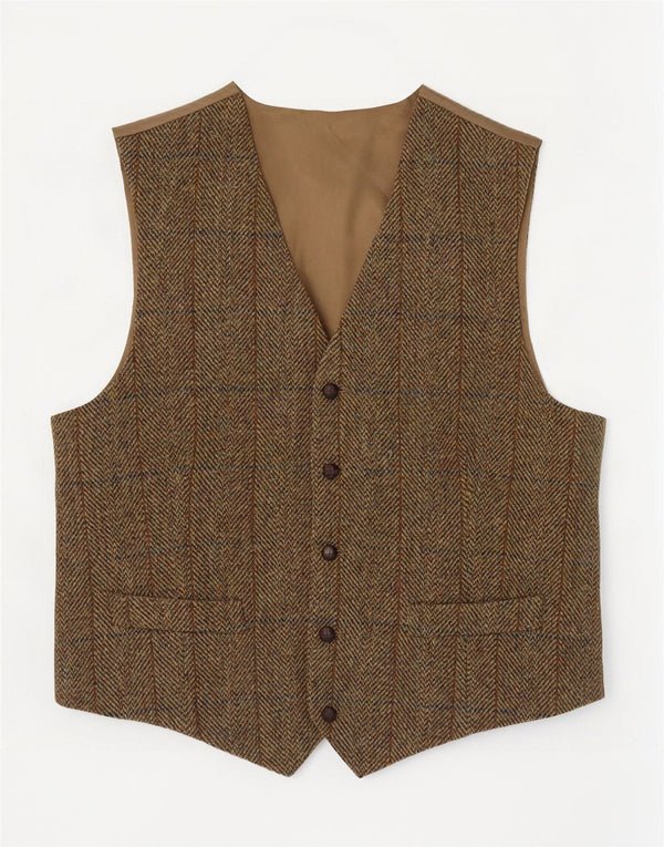 Harris Tweed Herrenweste 2XL Khaki Fischgrätenwolle