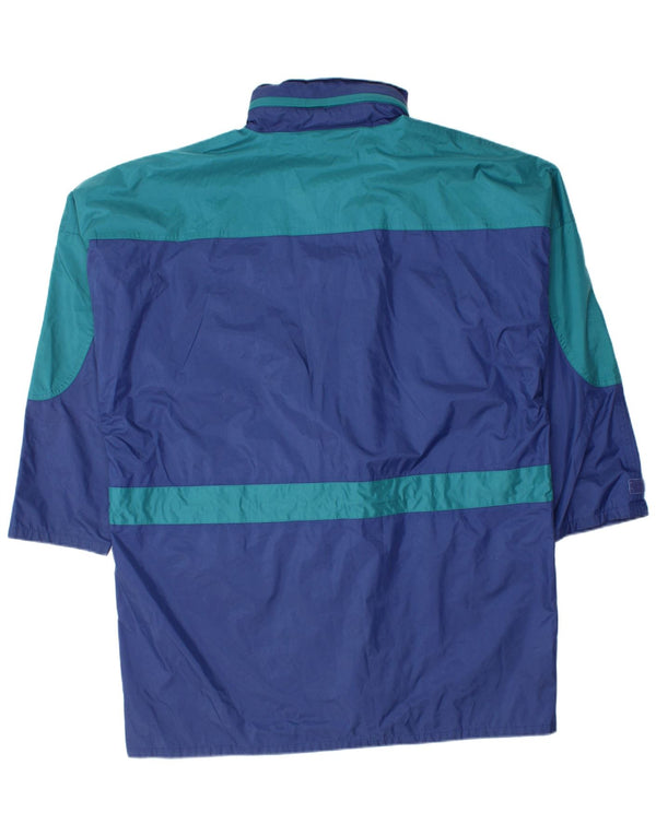 Vintage Herren-Regenjacke mit Kapuze, UK 40, großes blaues Colourblock-Nylon