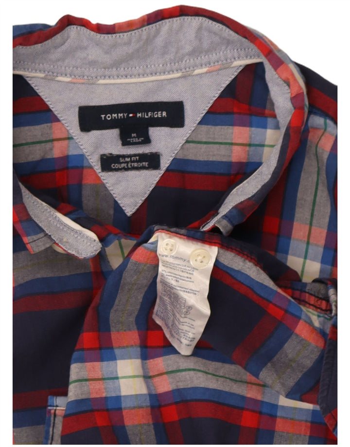 Tommy Hilfiger Herren Kurzarm-Slim-Fit-Hemd Mittelblau kariert