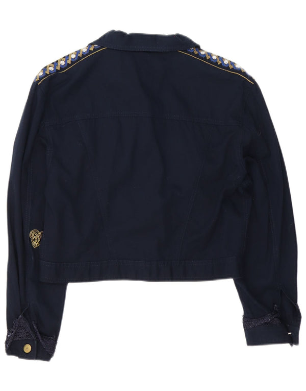 Brevetti Womens Crop Loose Fit Bomberjacke UK 10 Small Marineblau Baumwolle