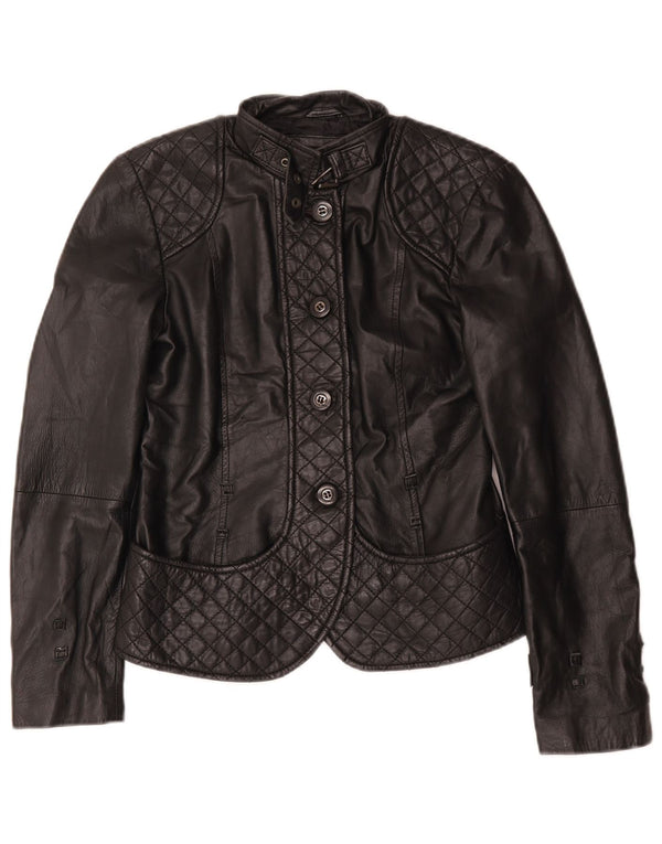 Zara Damen Lederjacke UK 12 Medium Schwarz