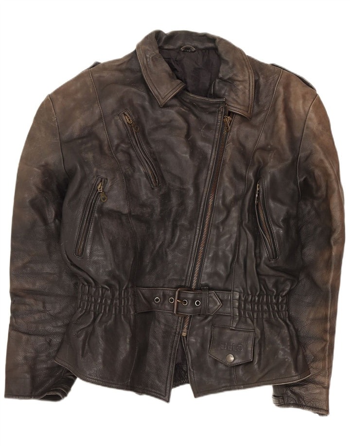 Belo Damen Übergroße Leder-Bikerjacke EU 40 Mittelschwarz