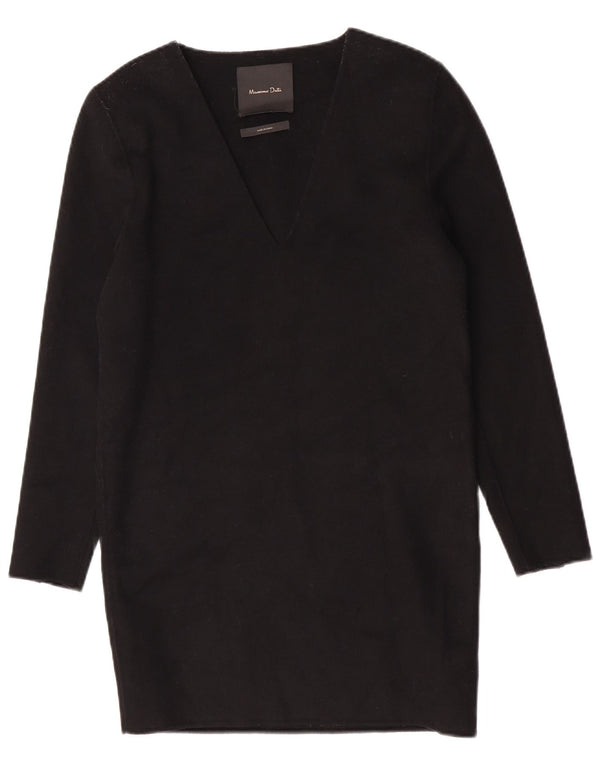 Massimo Dutti Damen Langarm-Übergroßes Pulloverkleid UK 6 XS Schwarze Wolle