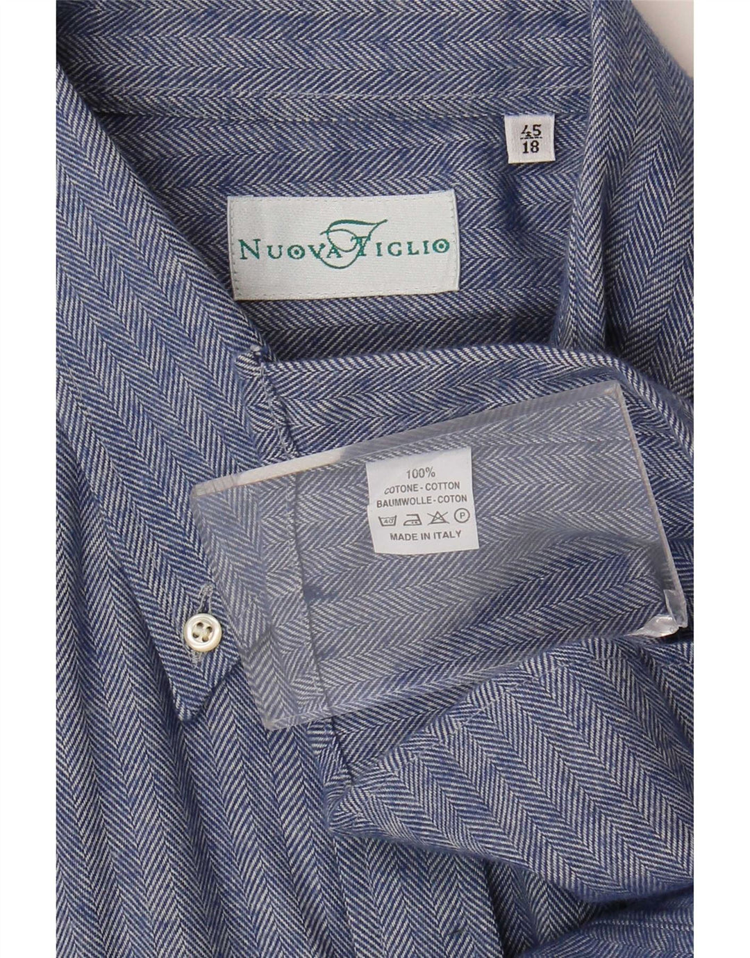Vintage Herrenhemd Größe 45 18 2XL Marineblaue Herringbone-Baumwolle
