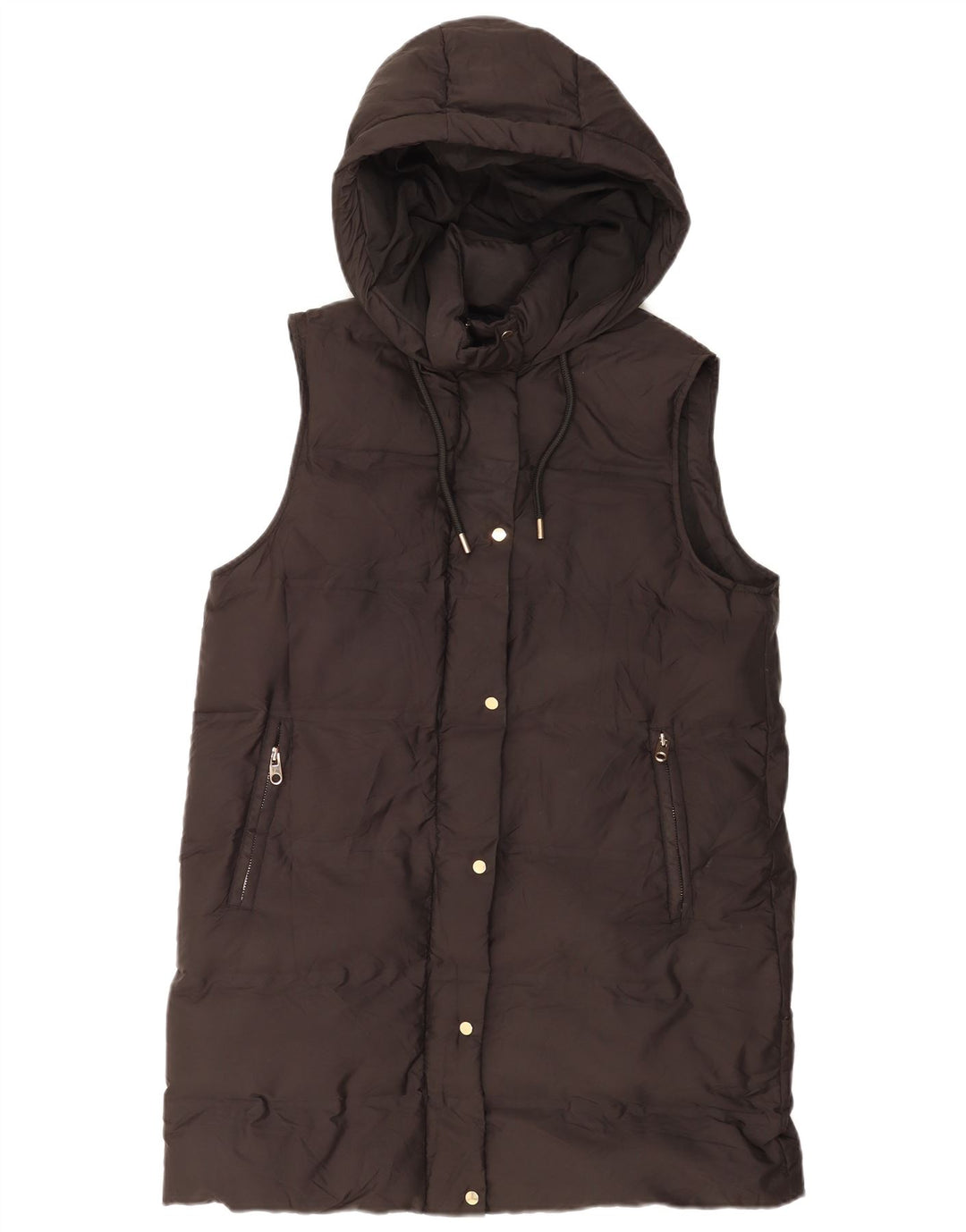 Zara Damen-Mantel mit Kapuze, ärmellos, gepolstert, UK 16, Größe L, Schwarz, Polyester