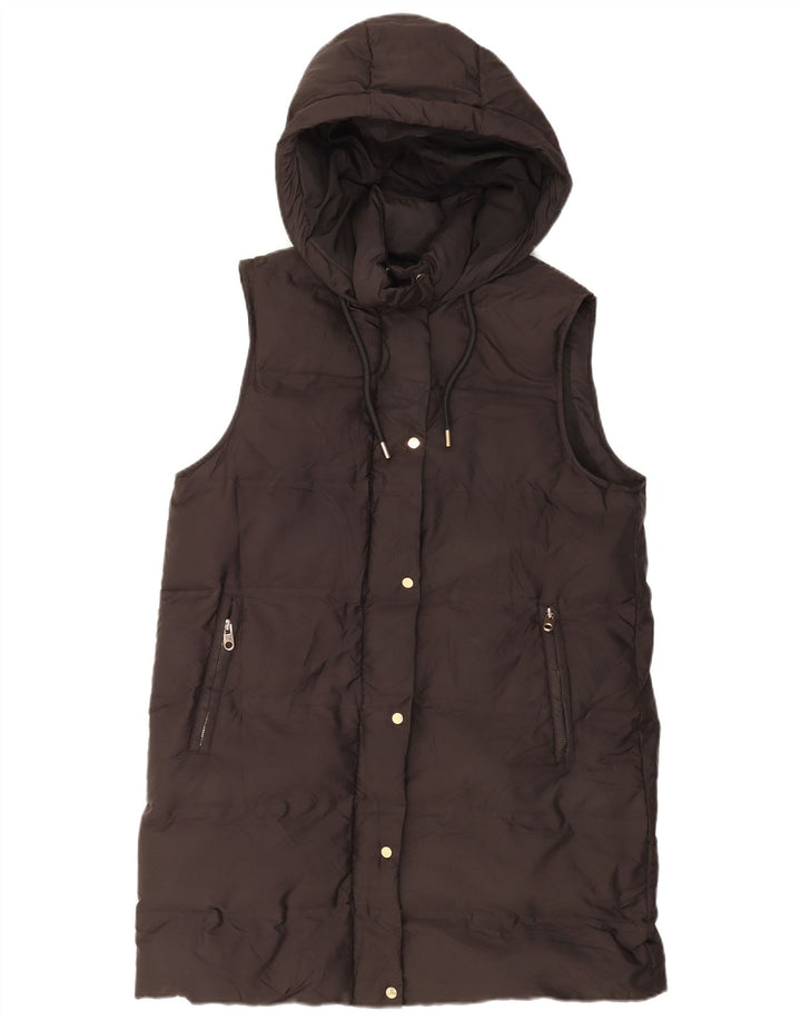 Zara Damen-Mantel mit Kapuze, ärmellos, gepolstert, UK 16, Größe L, Schwarz, Polyester
