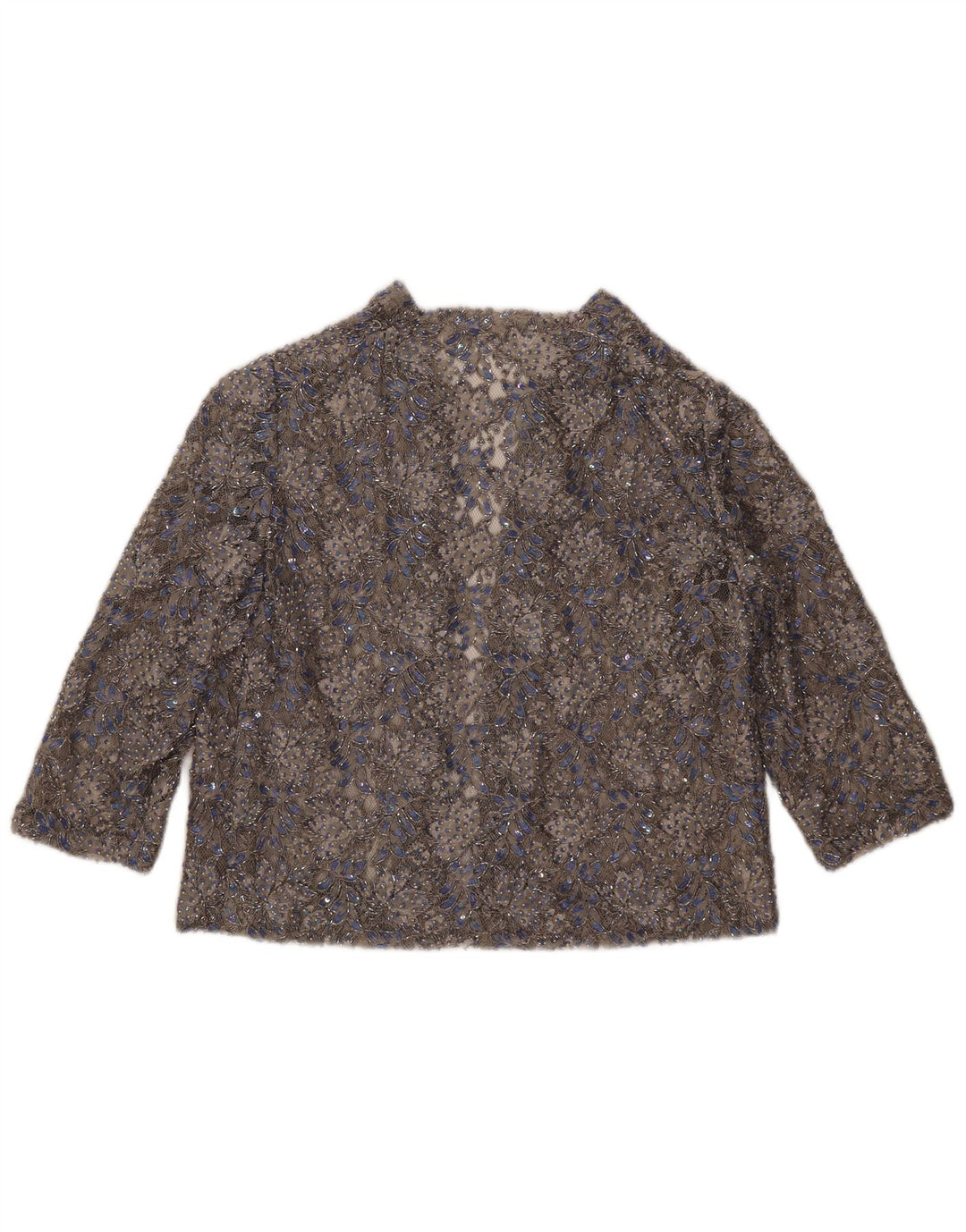 Vintage Damen Spitzen-Cardigan-Top UK 16 Mittelgrau geblümt