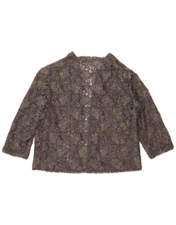 Vintage Damen Spitzen-Cardigan-Top UK 16 Mittelgrau geblümt