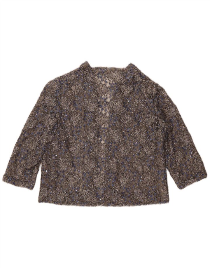 Vintage Damen Spitzen-Cardigan-Top UK 16 Mittelgrau geblümt