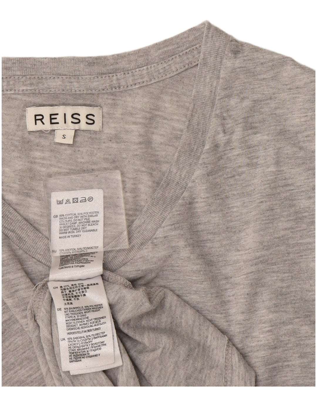Reiss Herren-T-Shirt-Oberteil, klein, grau gefleckte Baumwolle