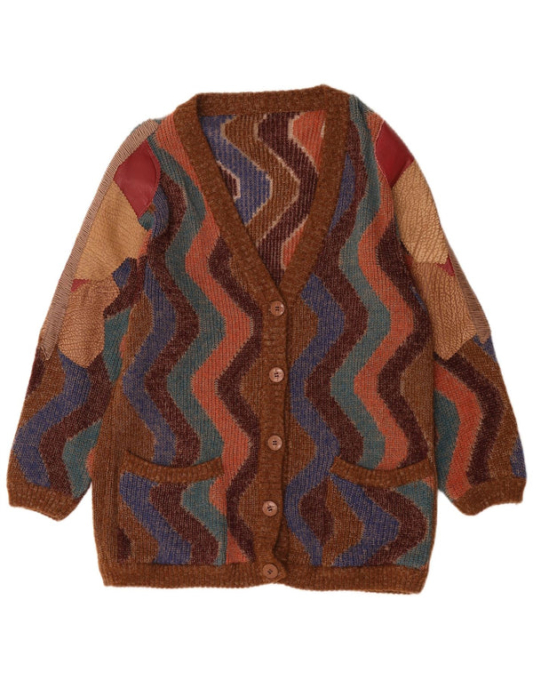 Vintage Damen Cardigan Pullover UK 18 XL Braun Colourblock Wolle