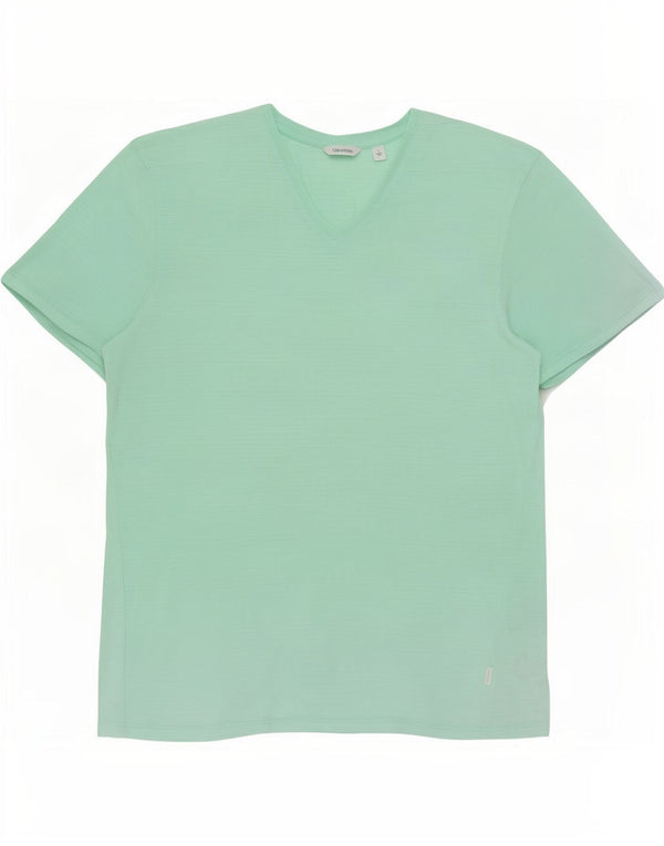 Calvin Klein Damen T-Shirt Top Large Türkis Nadelstreifen Baumwolle