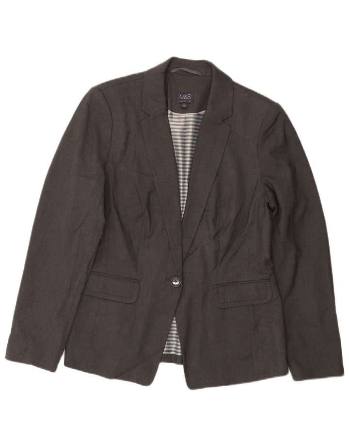 Marks & Spencer Damen-Blazerjacke mit 1 Knopf, UK 12, Mittelgrau, Polyester