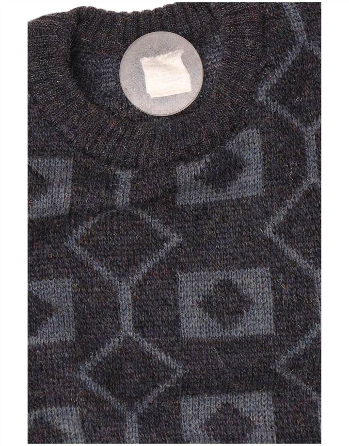 Vintage Herren Pullover mit Rundhalsausschnitt, Mittelgrau, geometrisches Acryl