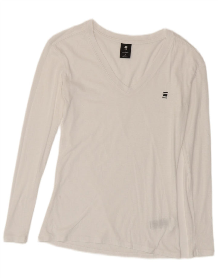G-Star Damen Top Langarm UK 10 Small Weiße Baumwolle