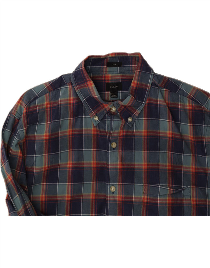 J. CREW Mens Slim Shirt Large Navy Blue Check Cotton Vintage J. Crew and Second-Hand J. Crew from Messina Hembry 