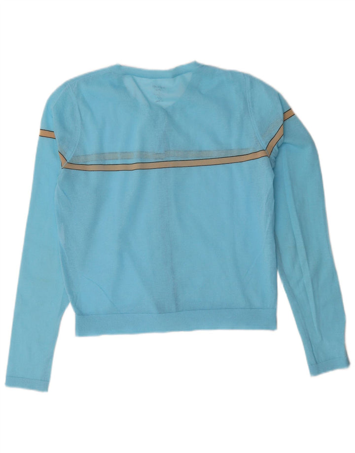 Marccain Damen Crop Cardigan Pullover UK 14 Mittelblau gestreift