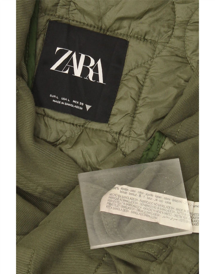 Zara Damen Militärjacke UK 16 Large Khaki Baumwolle