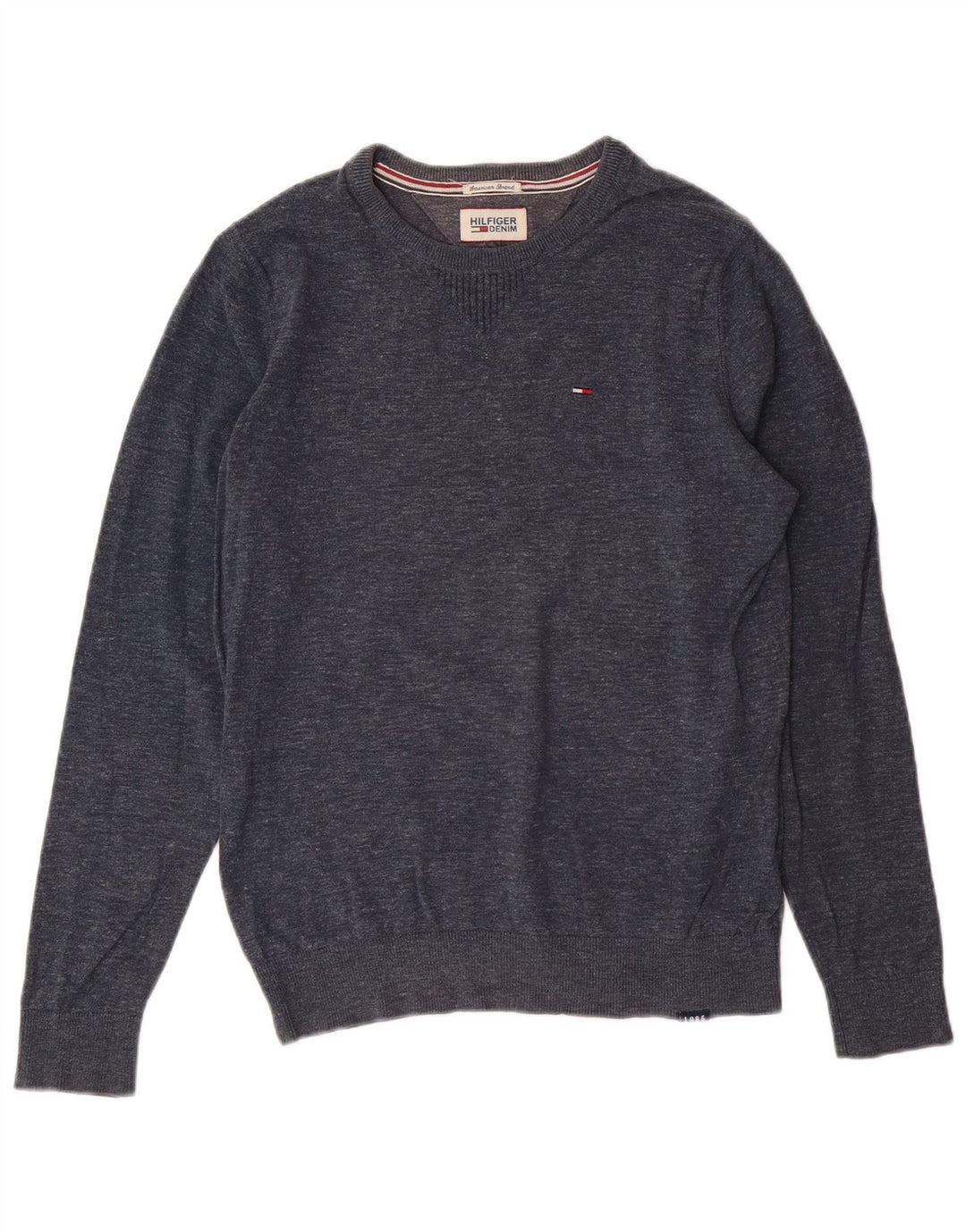 Tommy Hilfiger Herren-Pullover mit Rundhalsausschnitt, Größe S, marineblaue Baumwolle