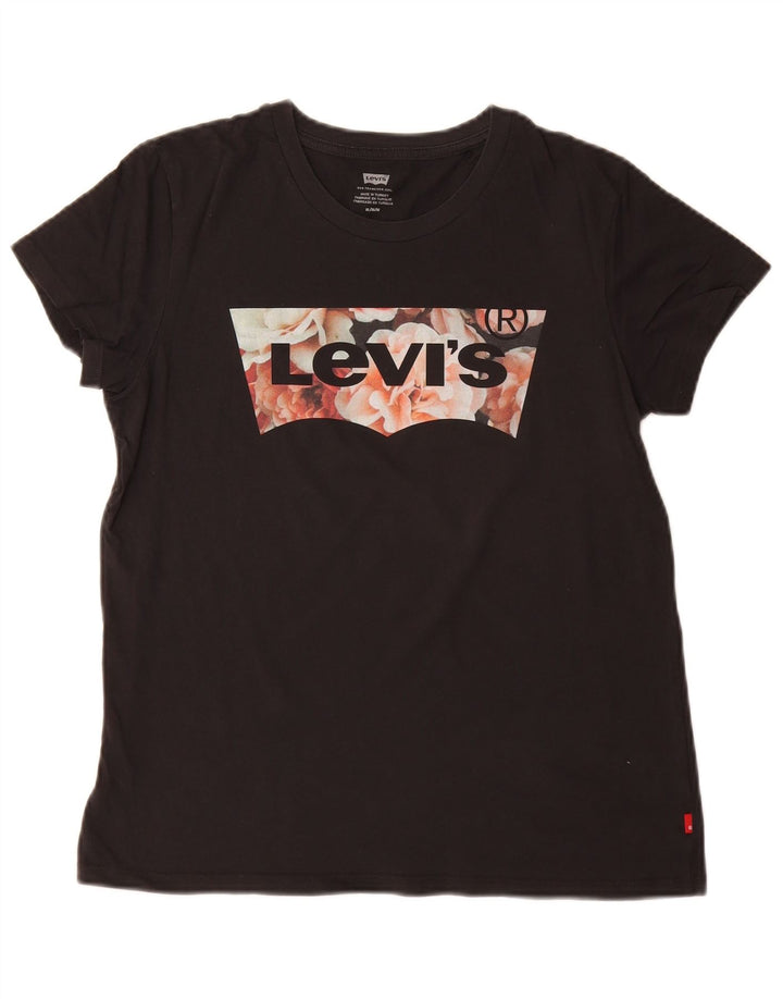 Levi's Damen Graphic T-Shirt Top UK 14 Medium Schwarz
