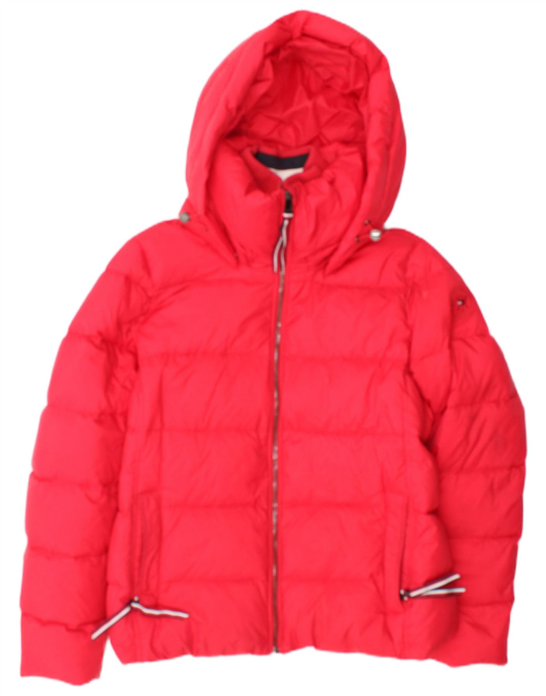 Tommy Hilfiger Wattierte Damenjacke mit Kapuze, UK 14, mittelrote Baumwolle