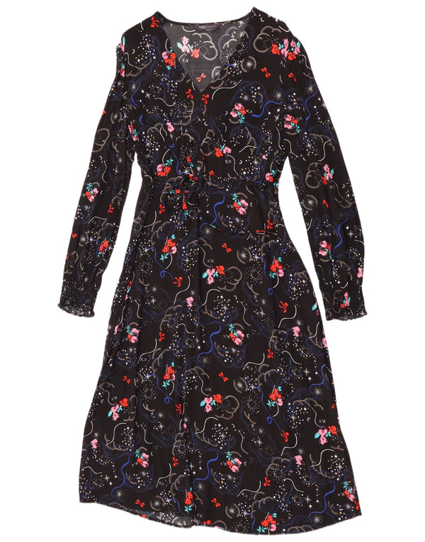 Marks & Spencer Damen-Maxikleid mit langen Ärmeln, Gr. 12, Mittelschwarz, geblümt