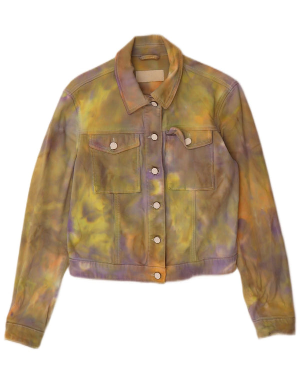 Hugo Boss Damen Jeansjacke UK 10 Small Mehrfarbige Batik-Baumwolle