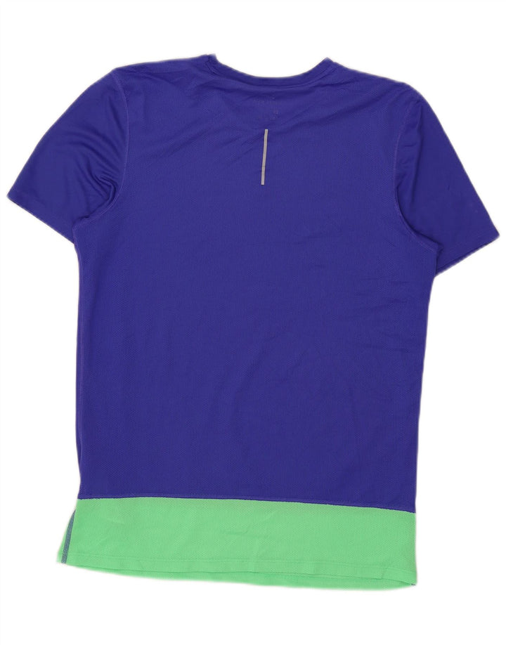 Nike Damen Dri Fit T-Shirt Top UK 14 Mittelblaues Colourblock-Polyester