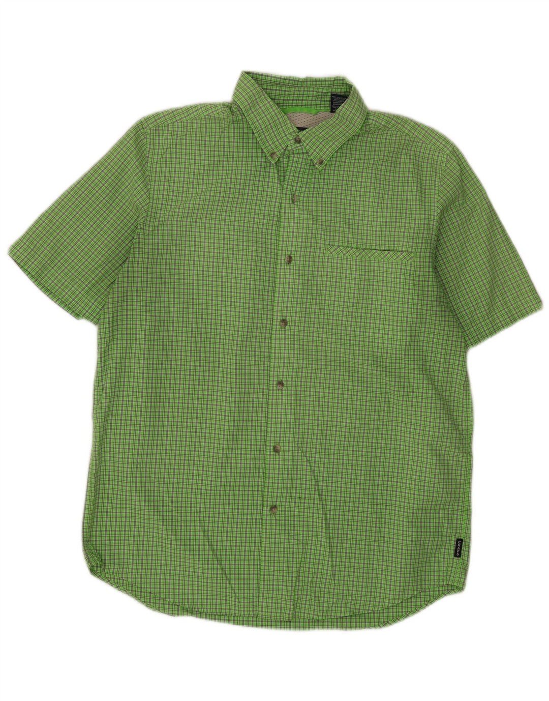 Chaps Herren-Kurzarmhemd aus mittelgrün kariertem Polyester