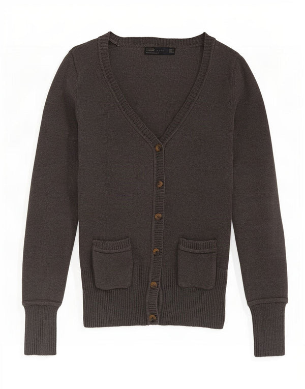 Zara Damen-Cardigan-Pullover UK 12 Mittelgraue Baumwolle