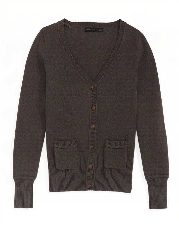 Zara Damen-Cardigan-Pullover UK 12 Mittelgraue Baumwolle