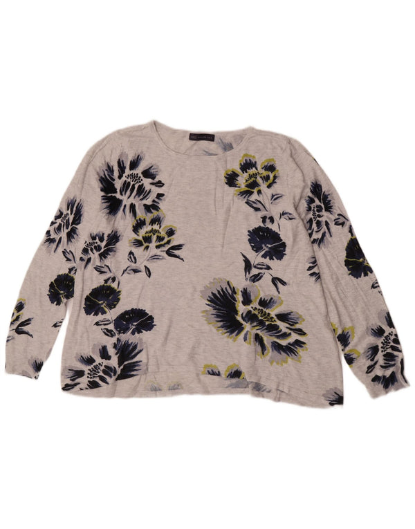 Marks & Spencer Damen Top Langarm UK 18 XL Grau geblümte Viskose