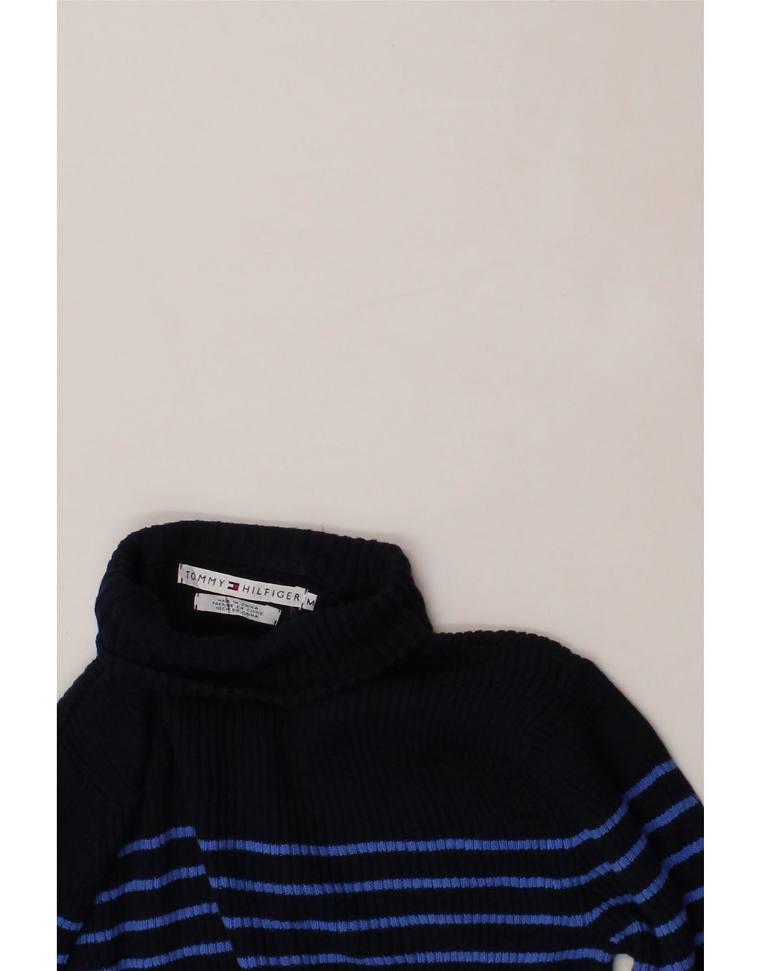 TOMMY HILFIGER Womens Roll Neck Jumper Sweater UK 14 Medium Navy Blue Vintage Tommy Hilfiger and Second-Hand Tommy Hilfiger from Messina Hembry 
