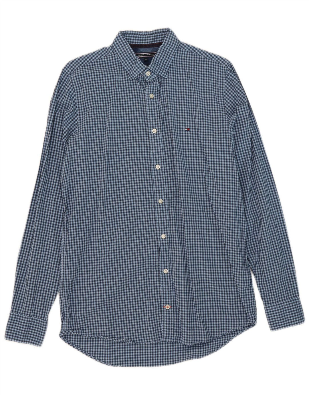 Tommy Hilfiger Herren-Slim-Fit-Hemd aus mittelblauer Gingham-Baumwolle