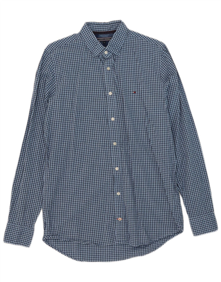 Tommy Hilfiger Herren-Slim-Fit-Hemd aus mittelblauer Gingham-Baumwolle