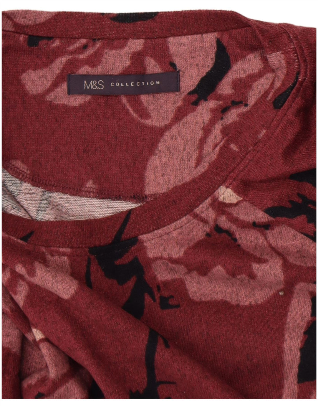Marks & Spencer Womens Graphic Top Langarm UK 16 Large Burgundy Floral